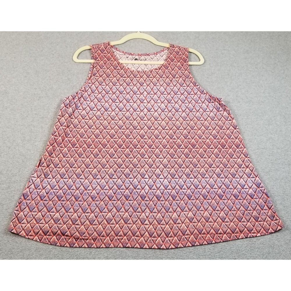 Stylus Tank Top Women XL Diamond Geometric Linen Blend Sleeveless Blouse Stretch
